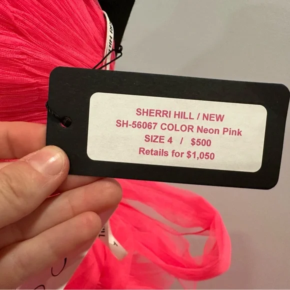 Sherri Hill 56067 Strapless Rosette Tulle Ruffle Ballgown Pink sz 4 NEW - Picture 5 of 10